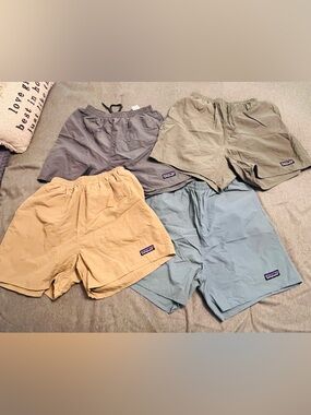 Patagonia Men's Athletic Shorts in Tan, Olive, Gray & Blue - 4-Pack Look